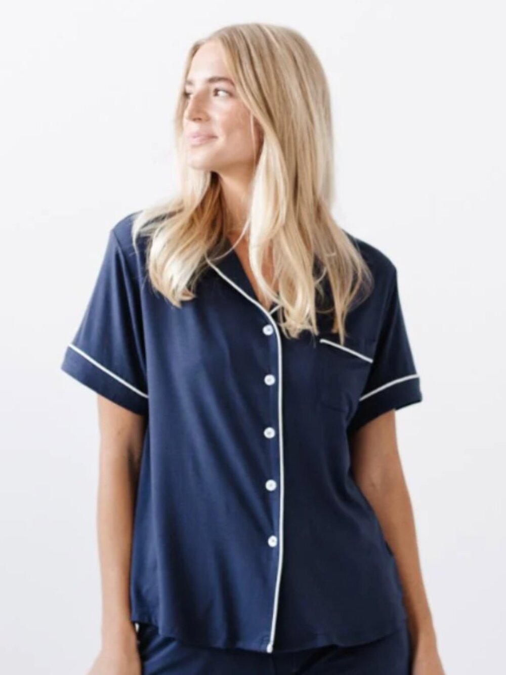 Cozy Earth Women's Bamboo Pajama Top Navy Blue Short Sleeve Size X-Small